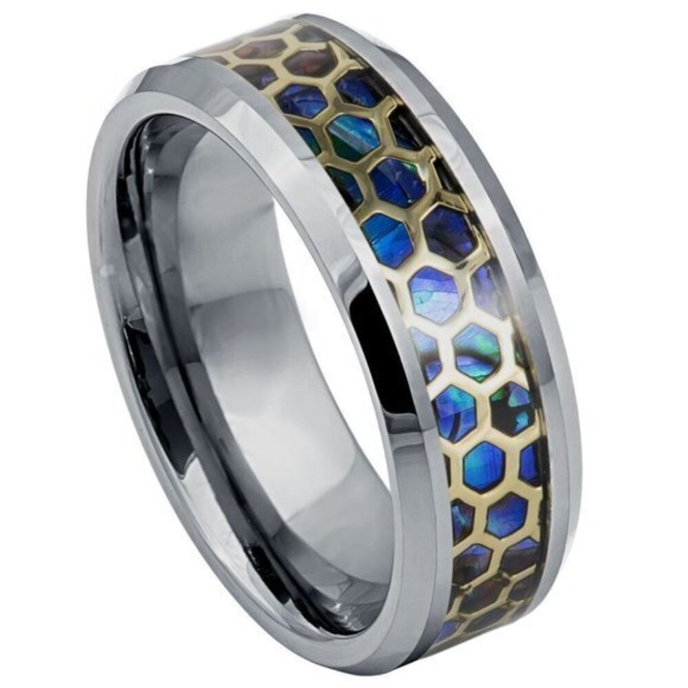8MM HONEYCOMB CUT TUNGSTEN WEDDING BAND RING size 7 8 9 10 11 12 13 14